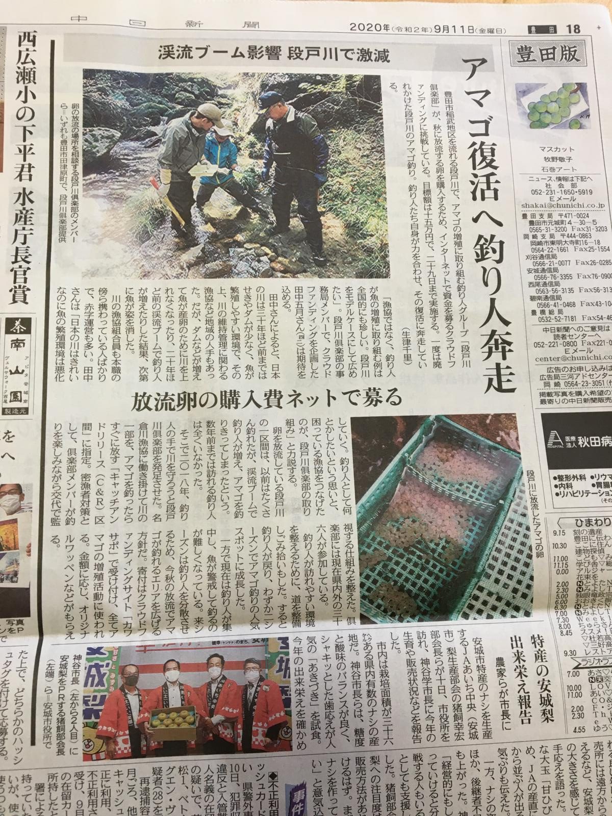カワサポ　プロジェクトが中日新聞に紹介されました
