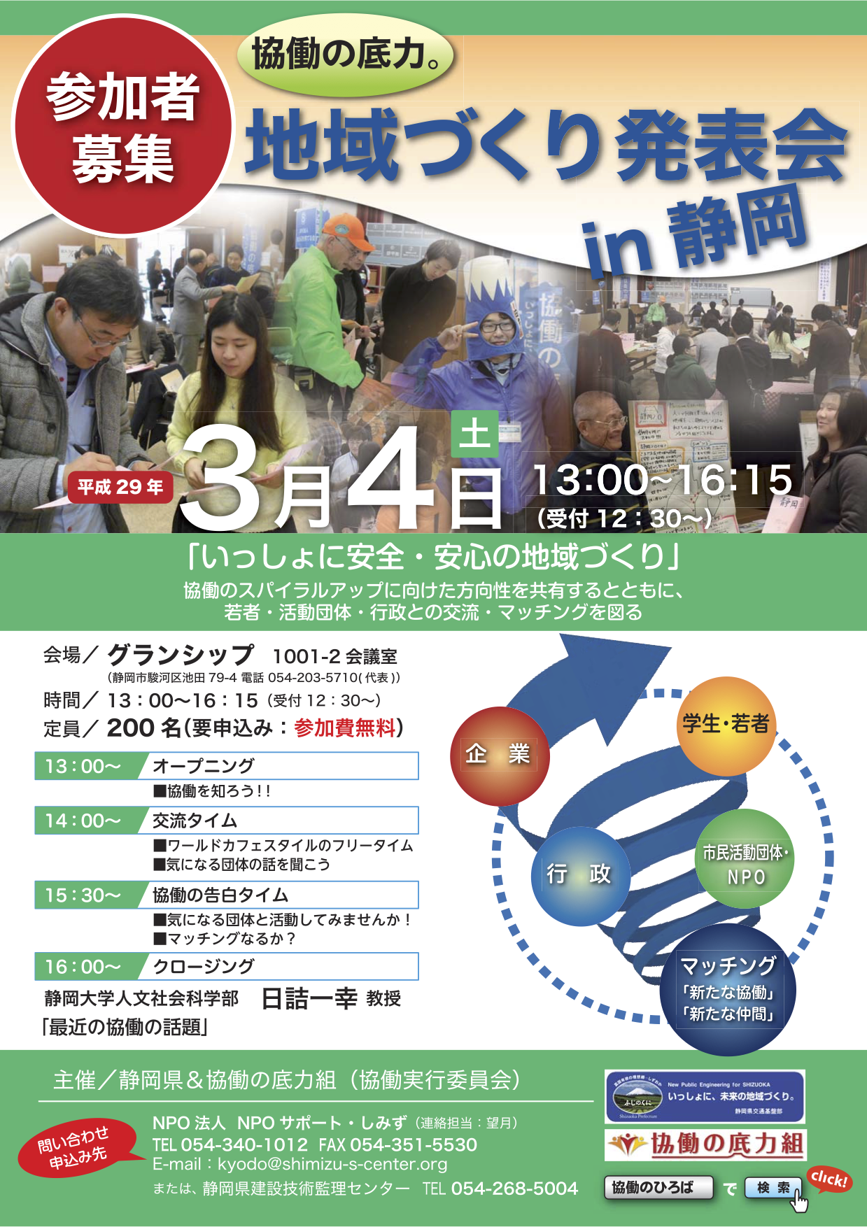 静岡県 平成28年度「協働の底力。地域づくり発表会」に登壇します